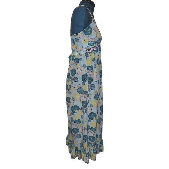 Hanna G. Womens Dress L Blue & Green 100% Silk Maxi Circle Print Fairy Resort - Picture 4 of 5